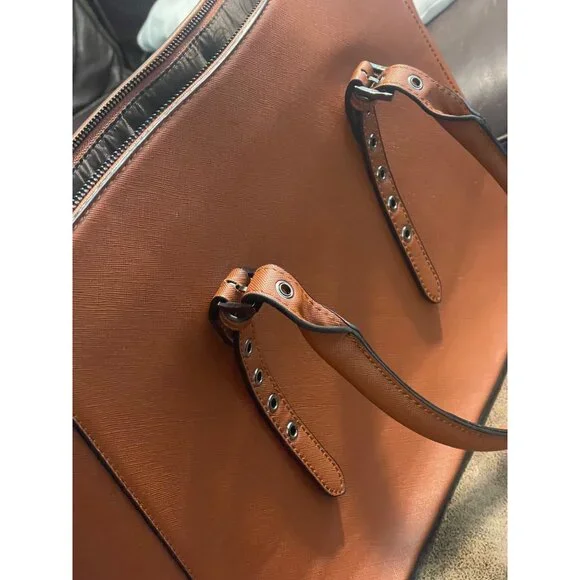 EaseGave Brown Laptop Tote Bag Work Office Satchel No Strap - Picture 4 of 8